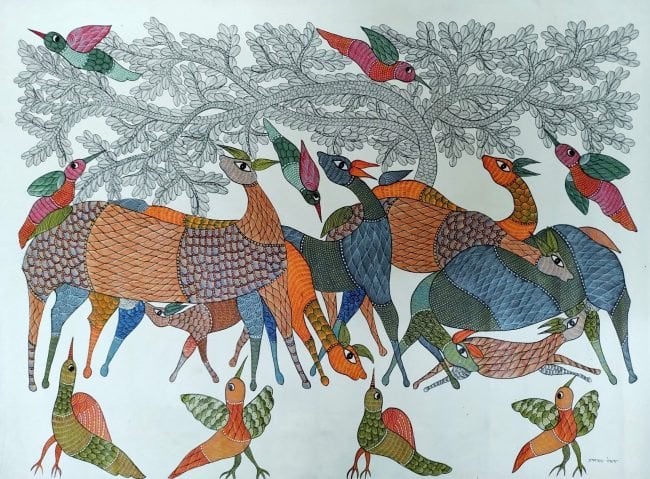 Handmade Multicolor Gond Canvas Painting